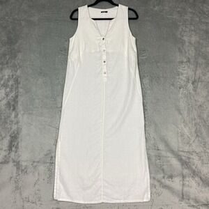 Vivid Dress Womens Sz XS Ivory Linen Midi Column Popover Old Money Classic Slits
